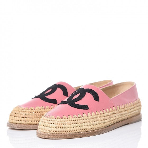 Lambskin Grosgrain CC Espadrilles 35 Pink Black