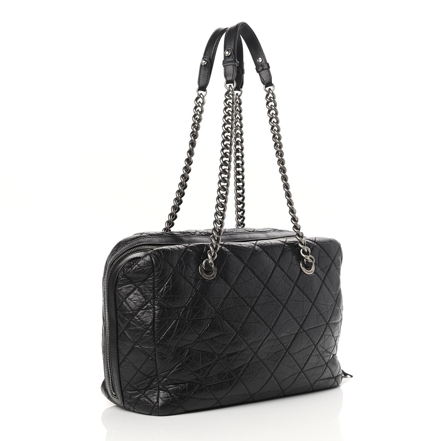 Chanel Aged Calfskin Quilted Large Secret Tag Bowling Bag Black 3 of 12
