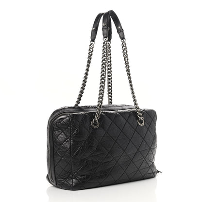 Chanel Aged Calfskin Quilted Large Secret Tag Bowling Bag Black 3 of 12