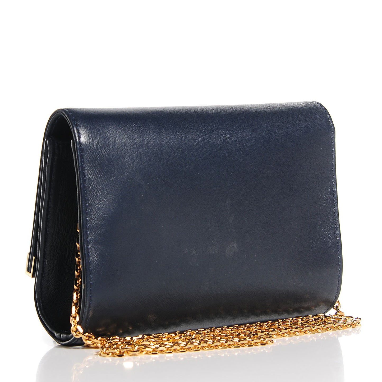 Shiny Nappa Mini Rush Clutch Navy