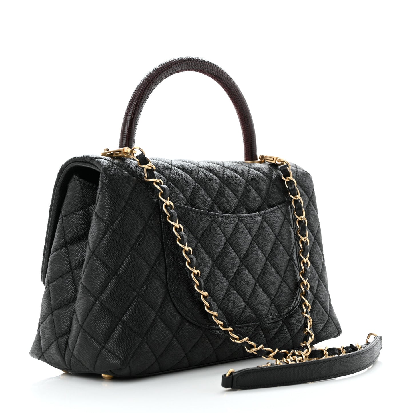Caviar Lizard Quilted Small Coco Handle Flap Black