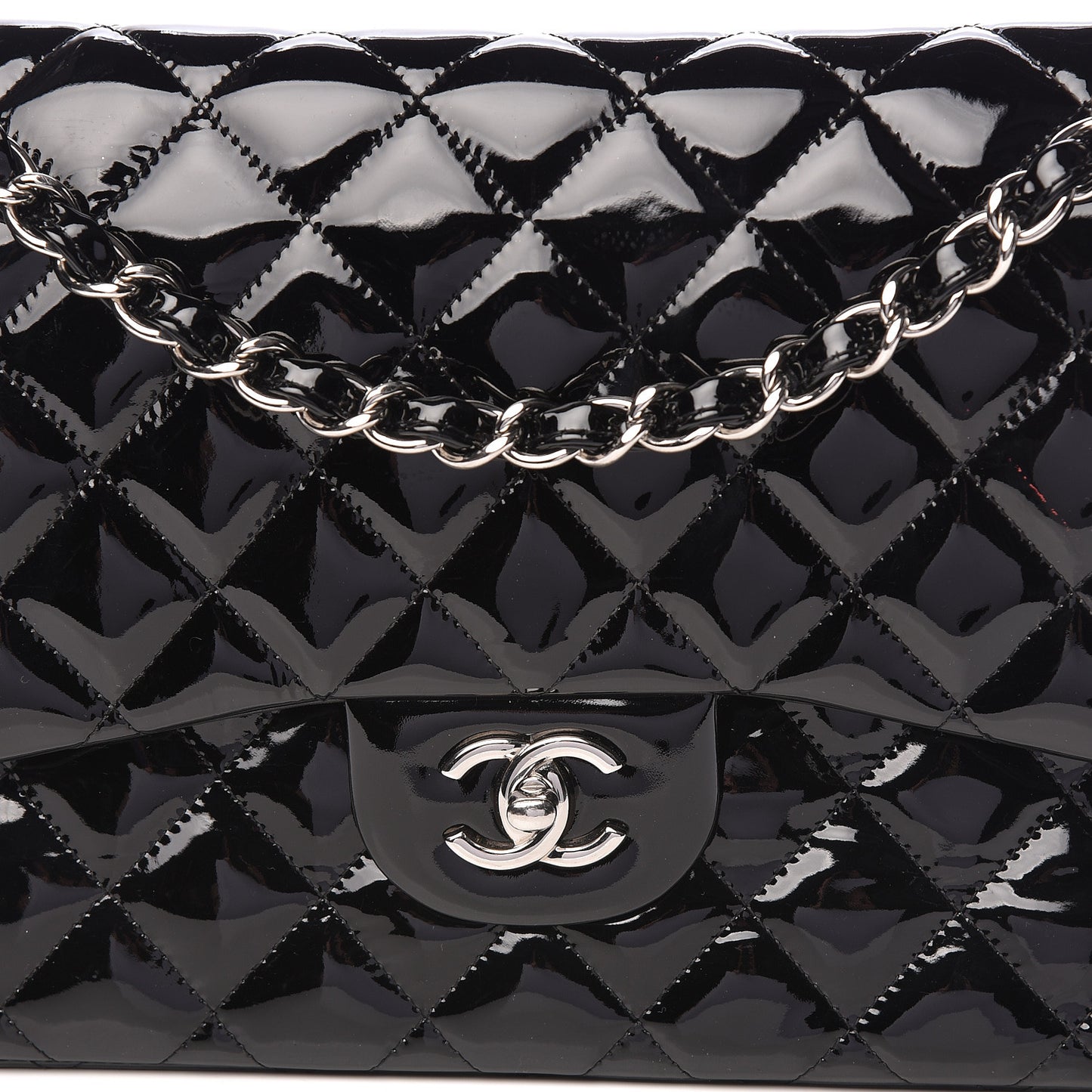 Patent Quilted Jumbo Double Flap Black