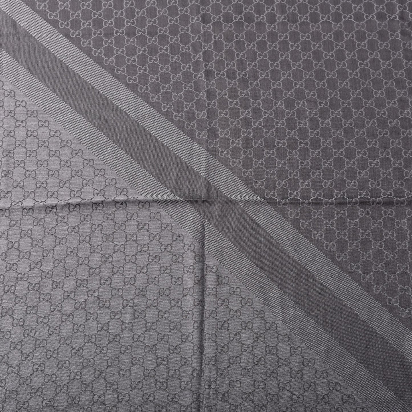 Wool Silk Monogram GGWeb Fringe Shawl Pearl Medium Grey