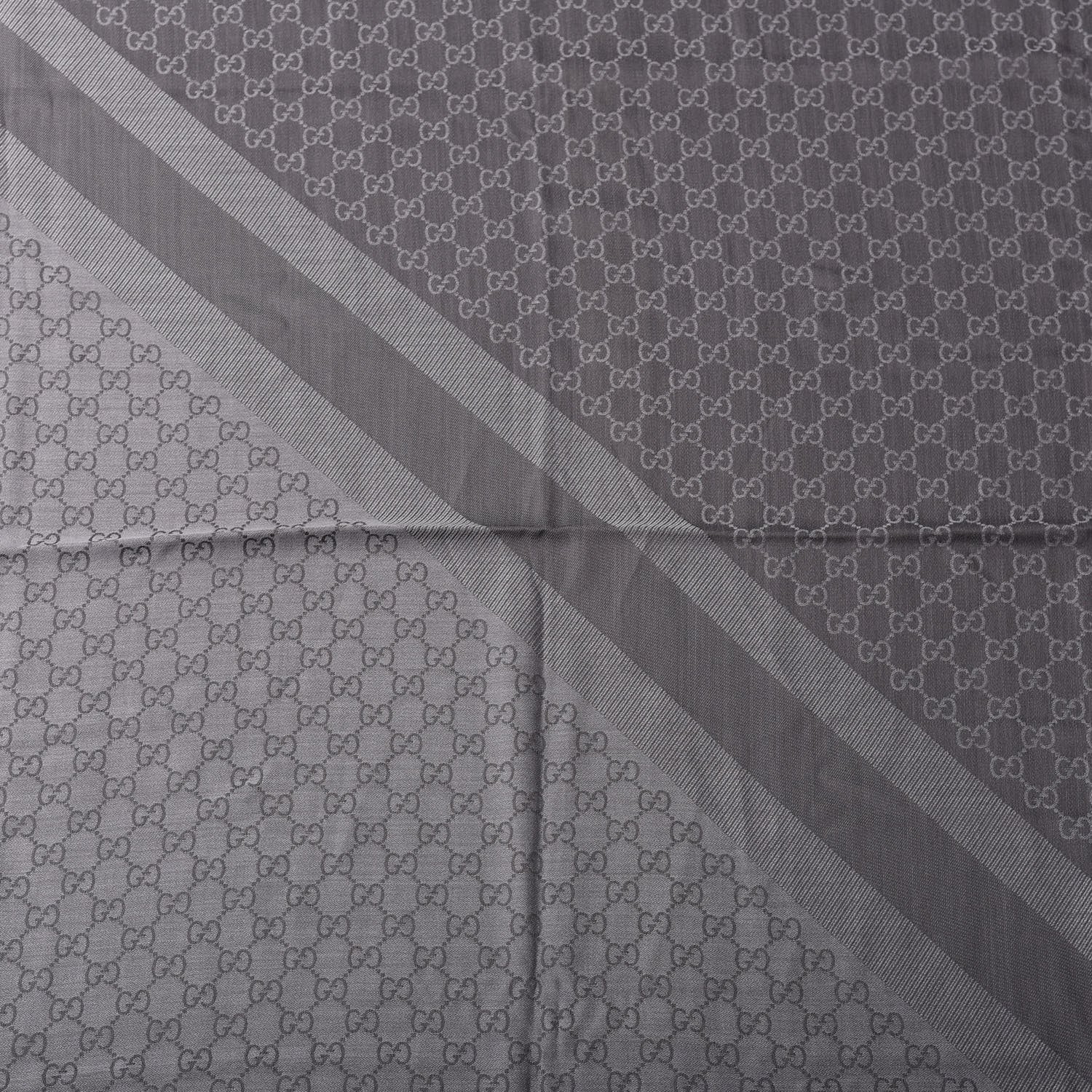 Gucci Wool Silk Monogram GGWeb Fringe Shawl Pearl Medium Grey 2 of 4