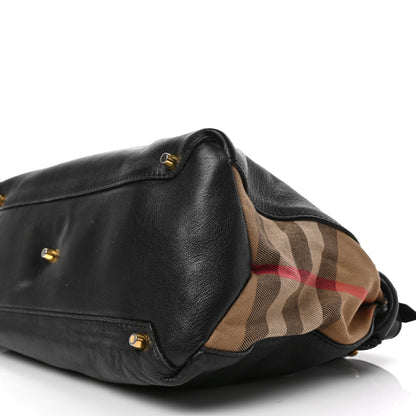 Burberry Derby Calfskin House Check Medium Banner Tote Black 8 of 12
