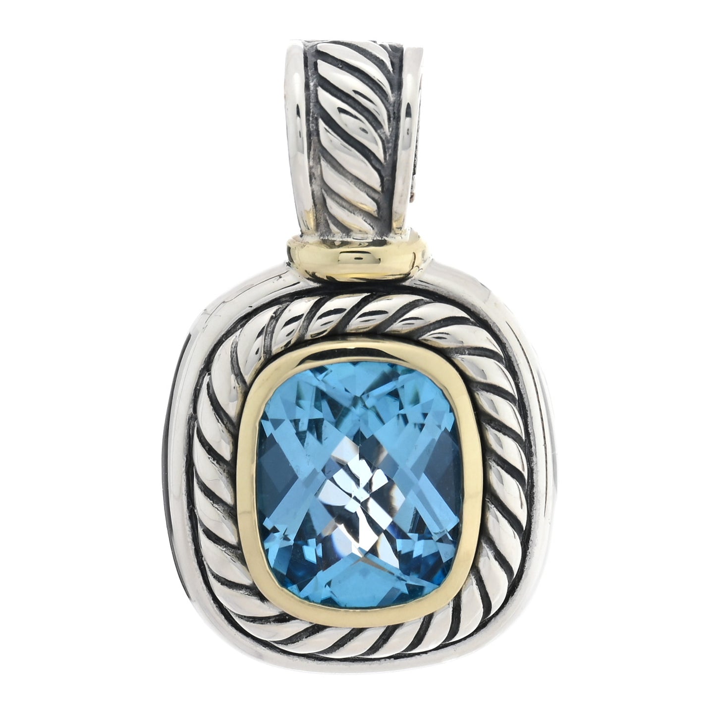 Sterling Silver 14K Yellow Gold Blue Topaz 12mm Albion Enhancer Pendant