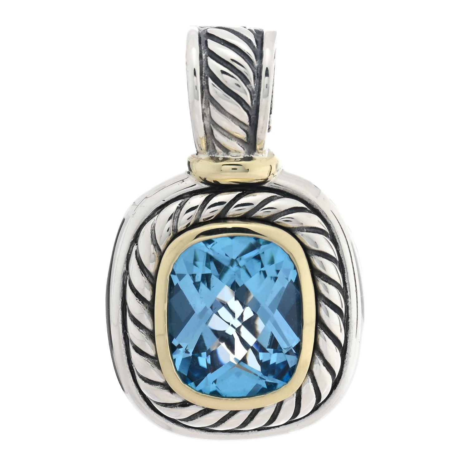 David Yurman Sterling Silver 14K Yellow Gold Blue Topaz 12mm Albion Enhancer Pendant 1 of 3