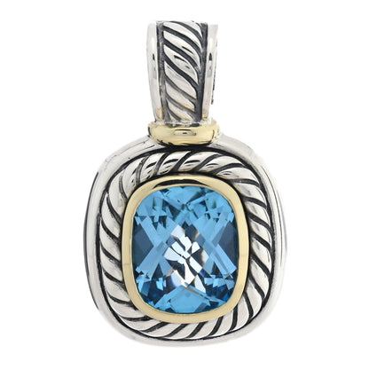 David Yurman Sterling Silver 14K Yellow Gold Blue Topaz 12mm Albion Enhancer Pendant 1 of 3