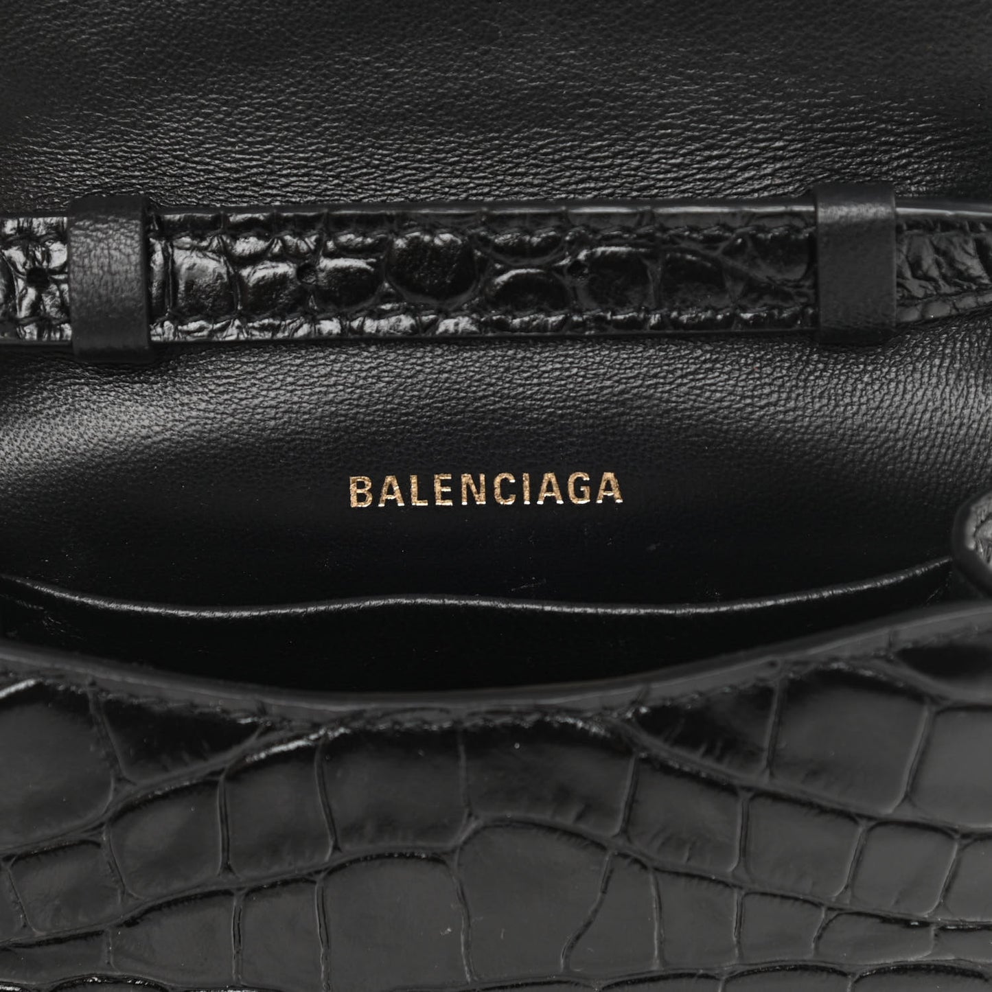 Shiny Calfskin Crocodile Embossed B Phone Holder Black