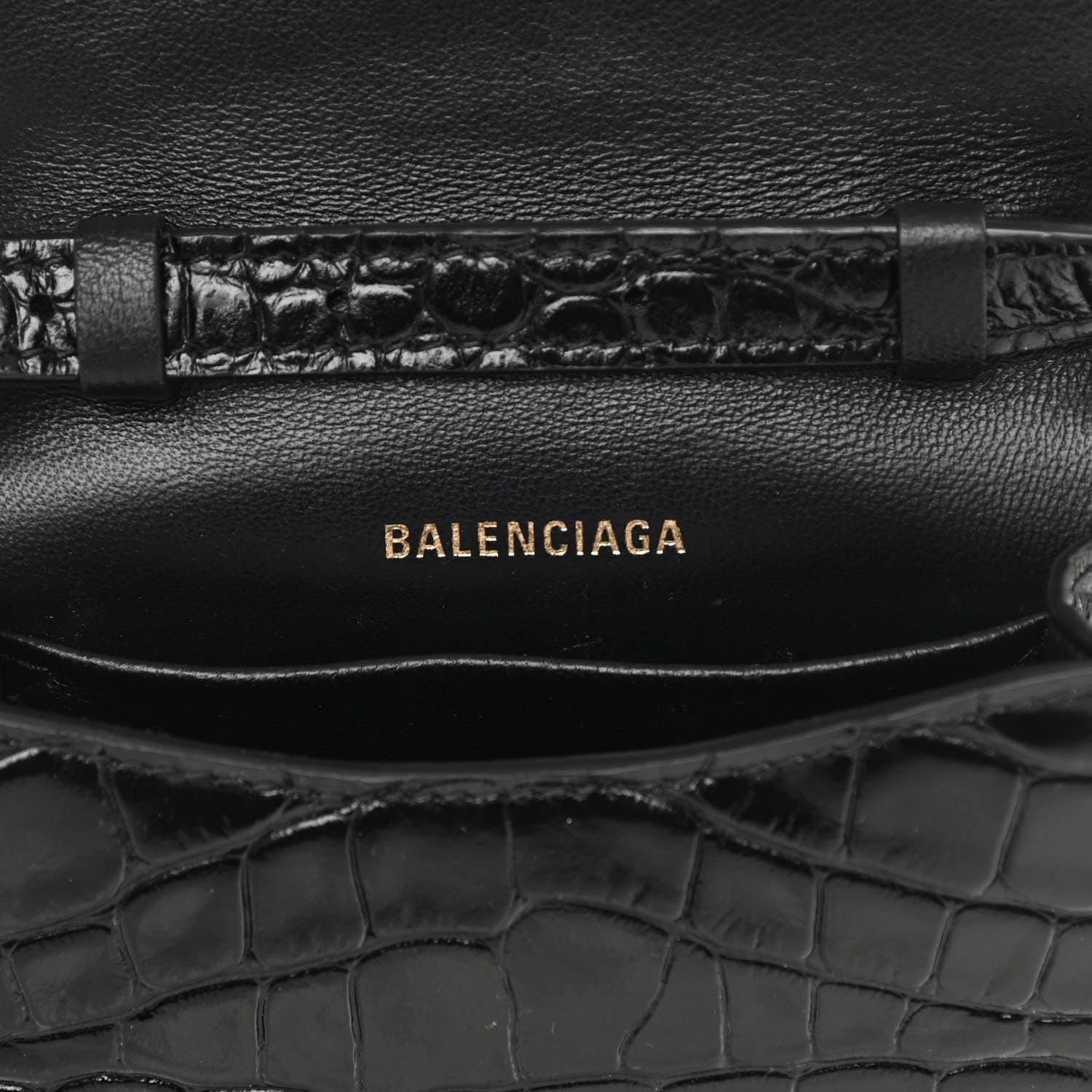 Balenciaga Shiny Calfskin Crocodile Embossed B Phone Holder Black 6 of 11