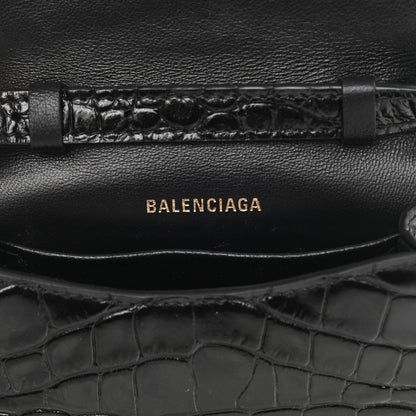 Balenciaga Shiny Calfskin Crocodile Embossed B Phone Holder Black 6 of 11