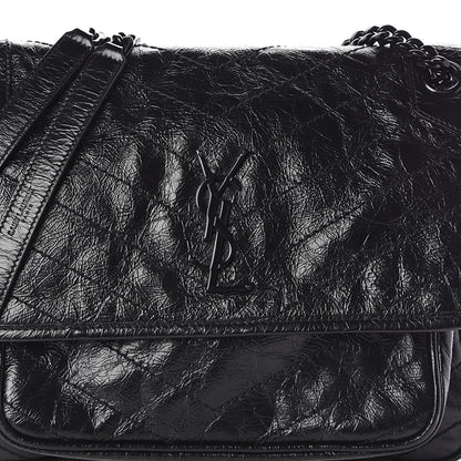 Saint Laurent Crinkled Calfskin Matelasse Monogram Medium Niki Chain Satchel Black 7 of 9