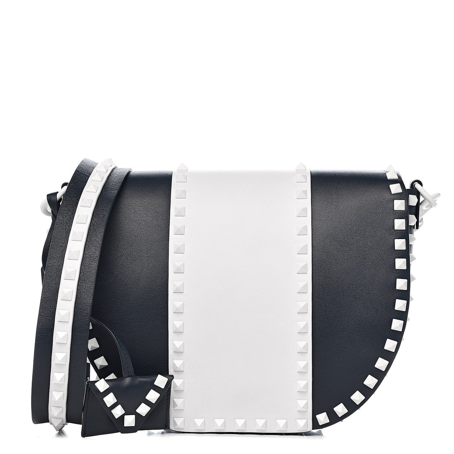 Vitello Colorblock Large Free Rockstud Halfmoon Saddle Bag Marine White