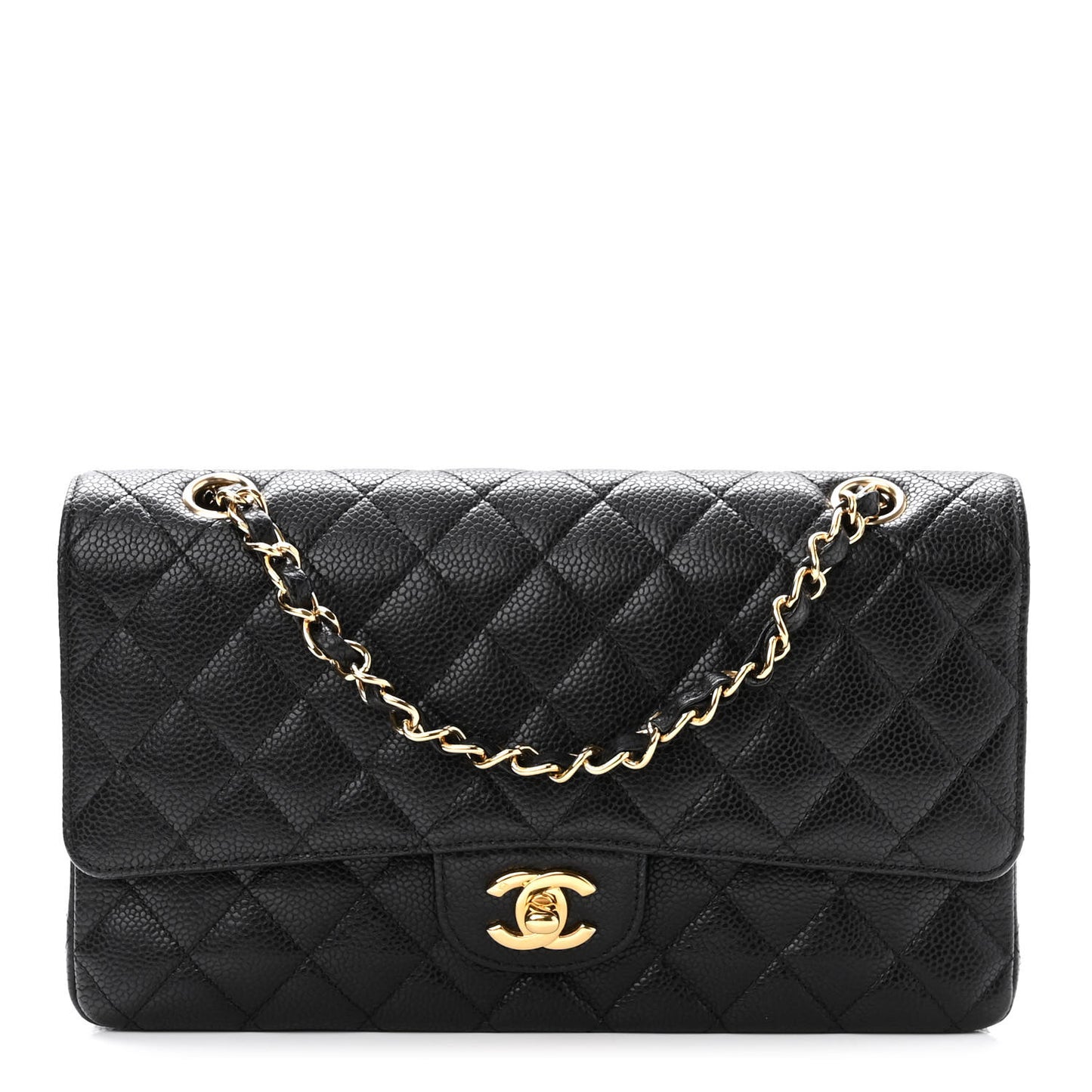 Caviar Quilted Medium Double Flap Black