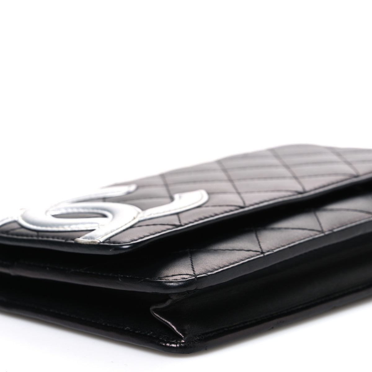Calfskin Quilted Cambon Wallet on Chain WOC Black Silver