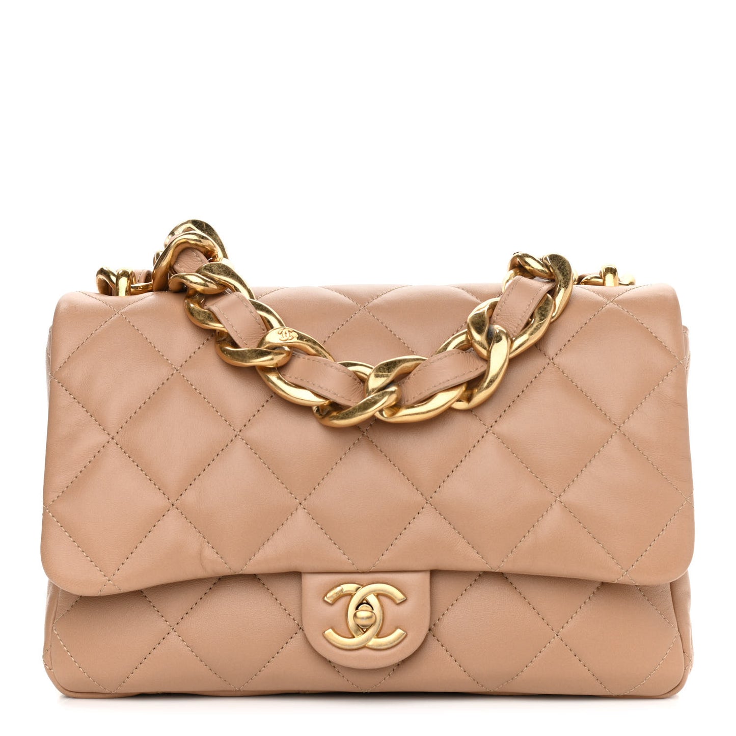 Lambskin Quilted Large CC Funky Town Flap Beige