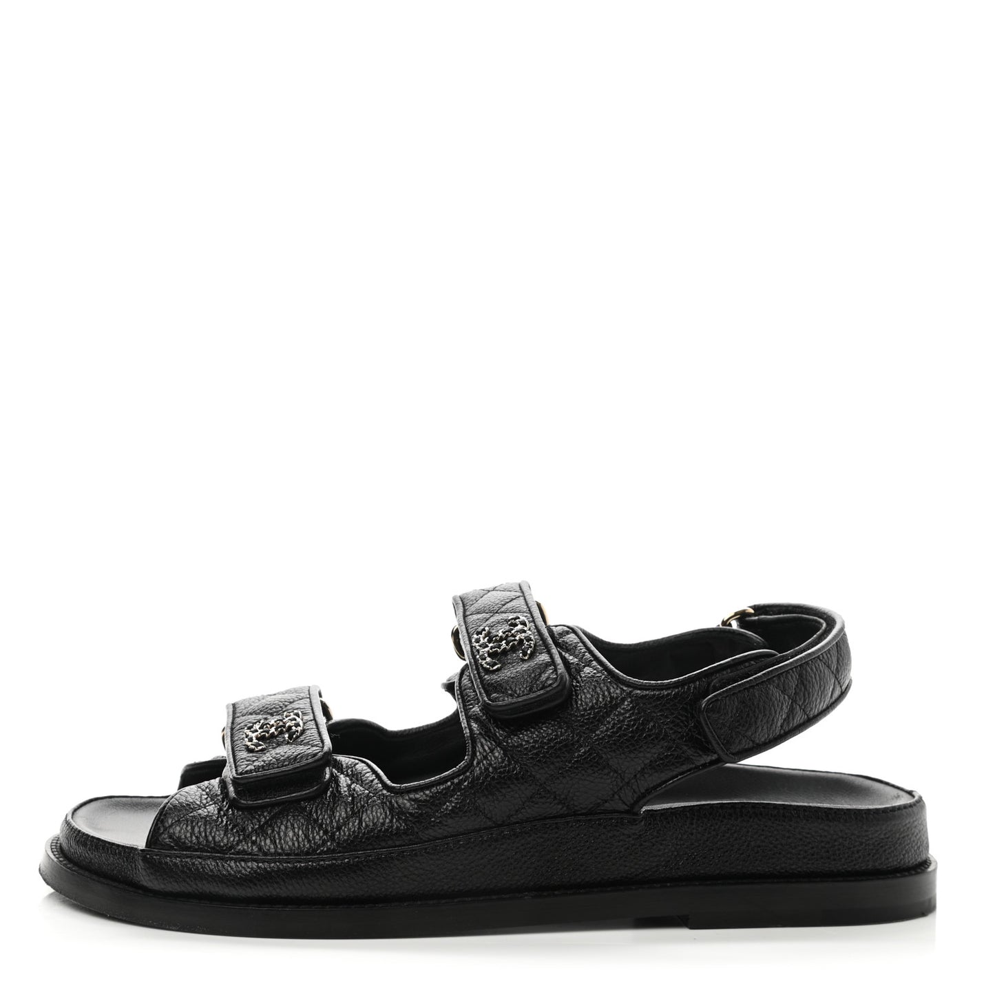 Grained Calfskin Velcro Dad Sandals 39 Black