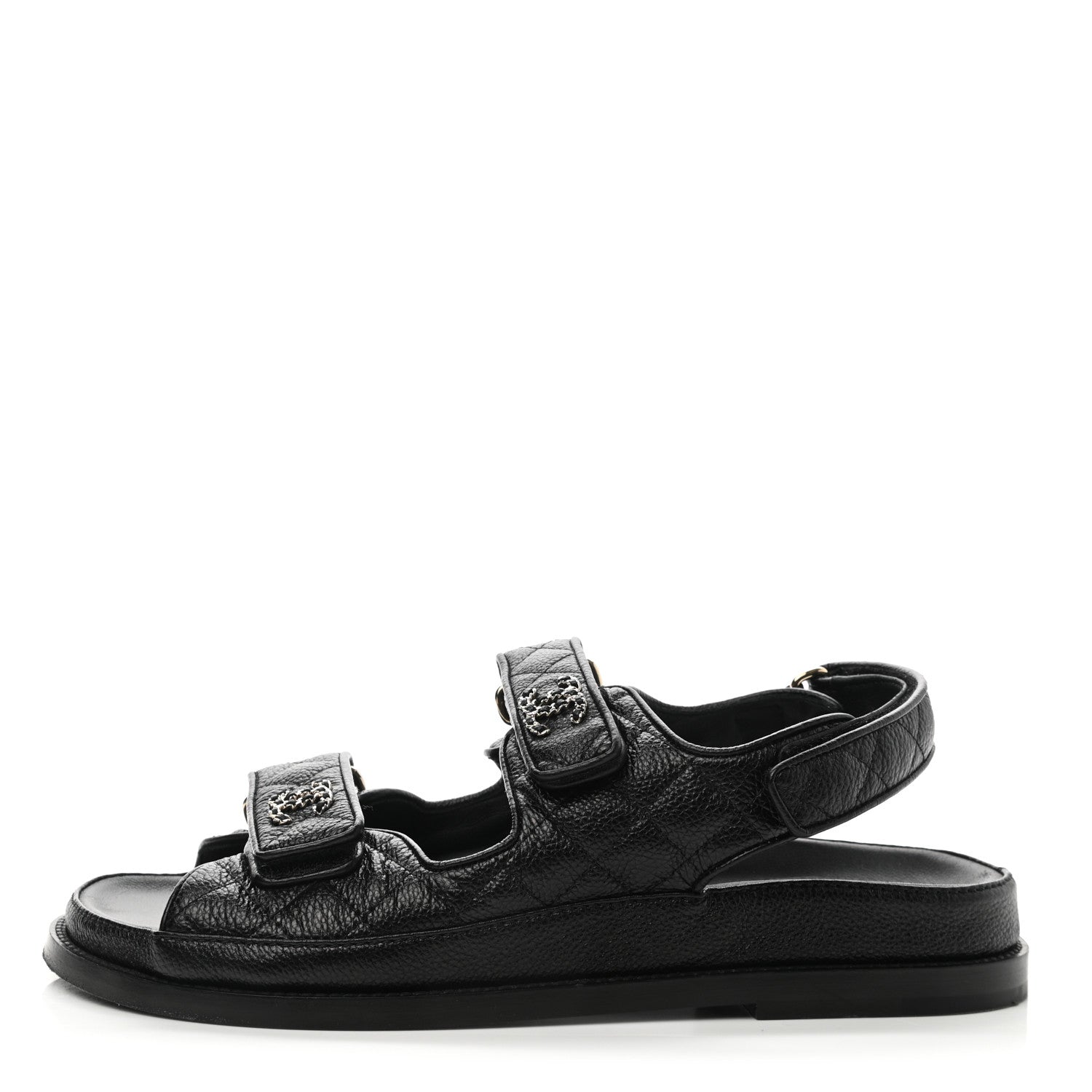 Chanel Grained Calfskin Velcro Dad Sandals 39 Black 1 of 10
