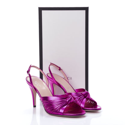 Gucci Metallic Nappa Crawford Knot Slingback Sandals 38.5 Fuchsia 8 of 8