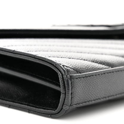 Saint Laurent Grain De Poudre Matelasse Chevron Monogram Monochrome Chain Wallet Black 9 of 10