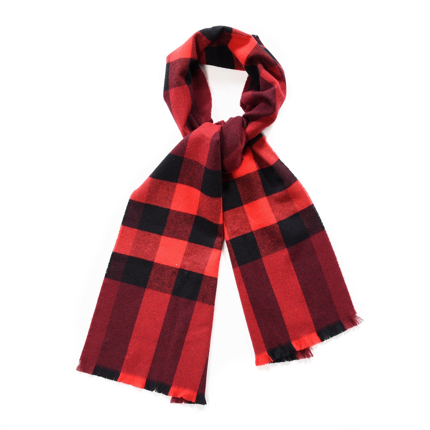 Wool Cashmere Giant Exploded Check Fringe Scarf Claret