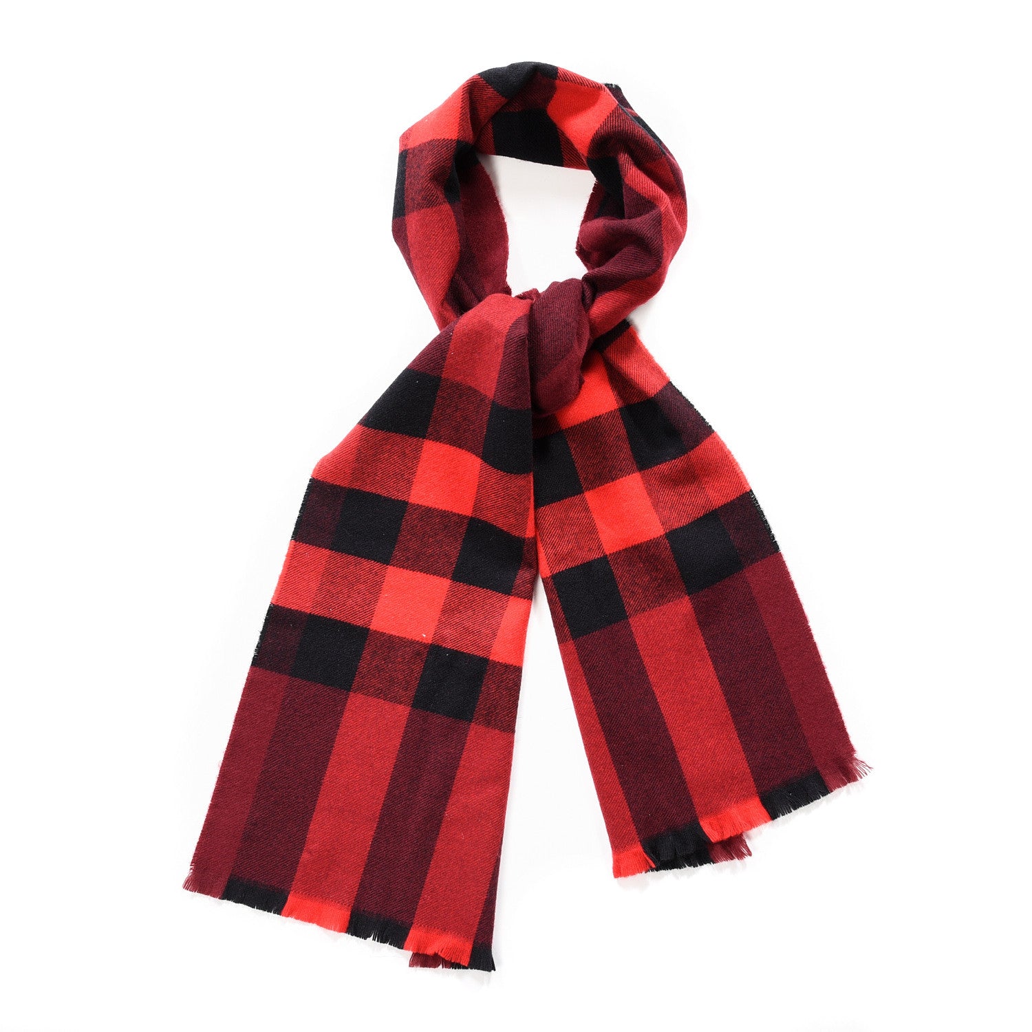 Burberry Wool Cashmere Giant Exploded Check Fringe Scarf Claret 1 of 5