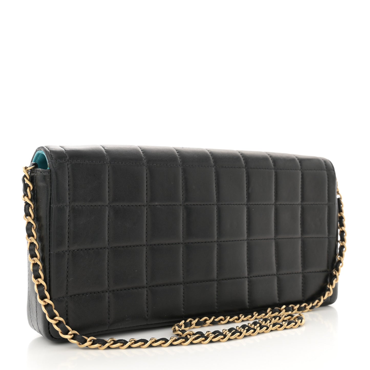 Lambskin Quilted East West Chocolate Bar Flap Navy