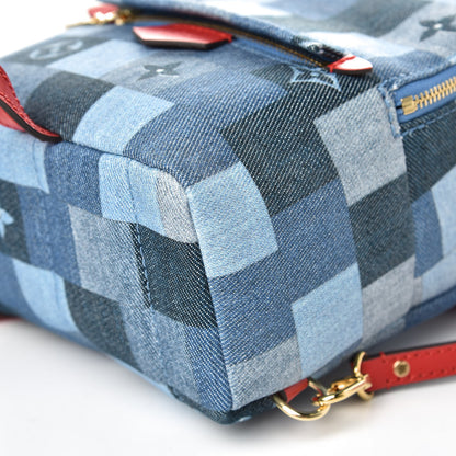 Louis Vuitton Denim Damier Monogram Patchwork Palm Springs Backpack Mini Blue Rouge 7 of 9