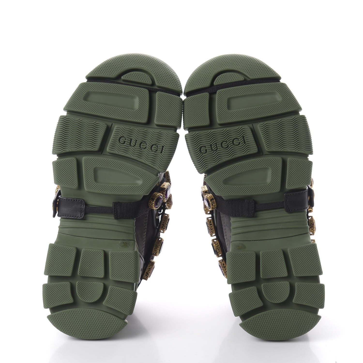 Gucci X SEGA Mesh Suede Calfskin Removable Crystals Flashtrek Sneakers 38 Loess Black Olive Green 5 of 8