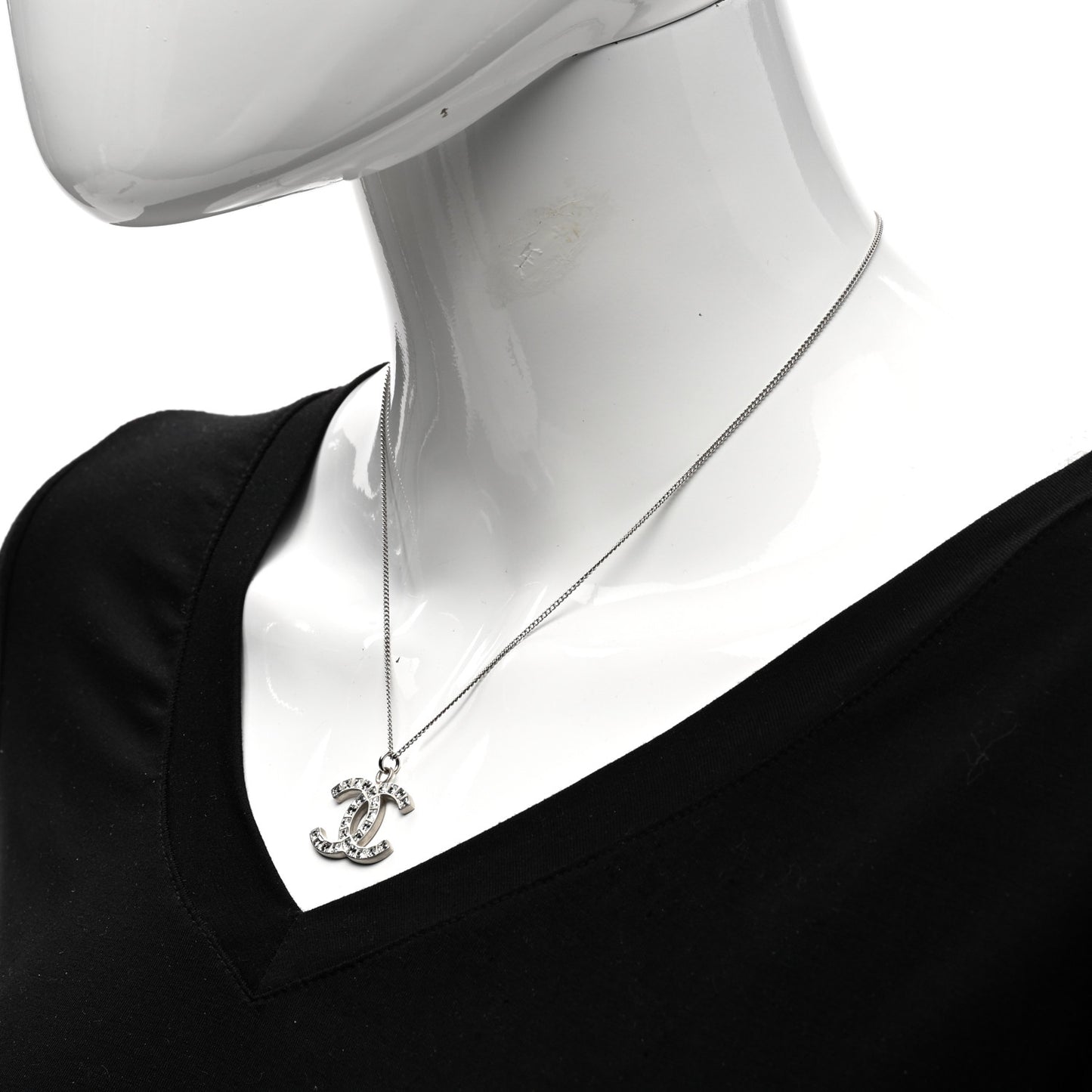 Crystal CC Pendant Necklace Silver