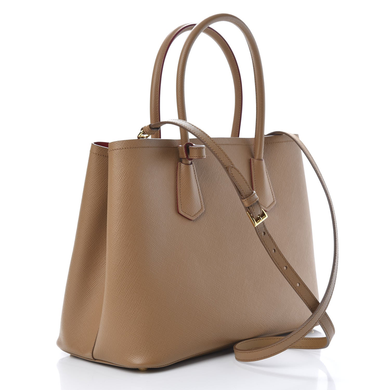 Prada Saffiano Cuir Medium Double Bag Caramel Fuoco 2 of 10