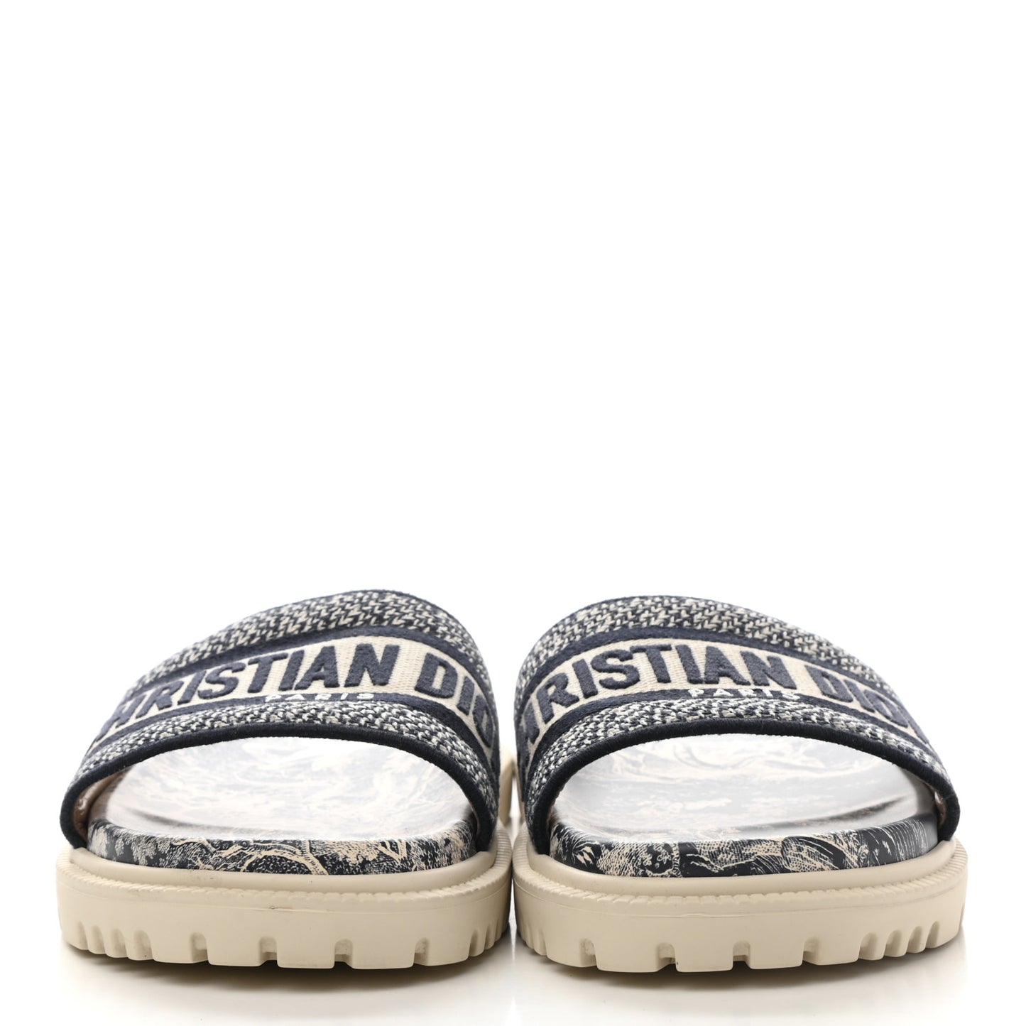 Canvas Toile de Jouy Embroidered Dway 10mm Slide Sandals 36.5 Deep Blue