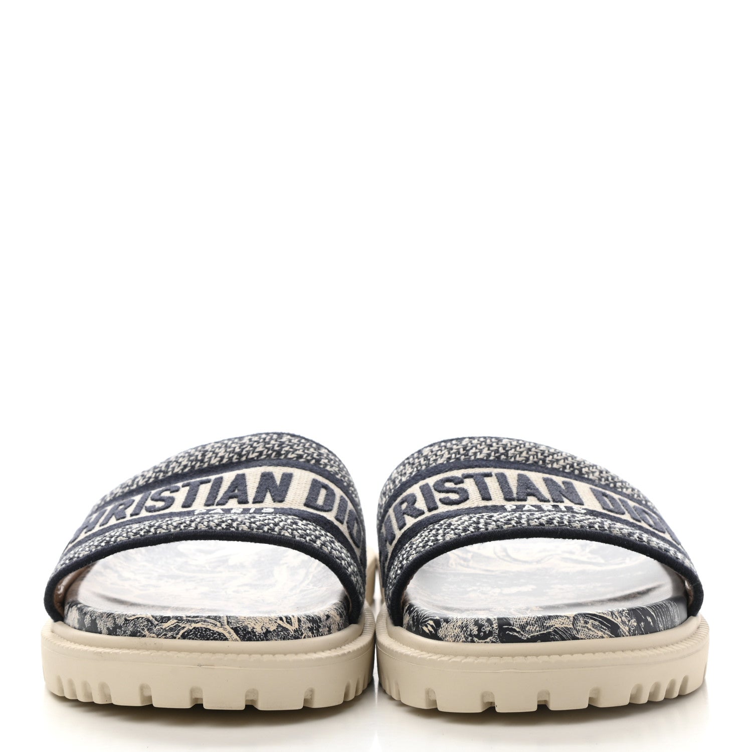 Christian Dior Canvas Toile de Jouy Embroidered Dway 10mm Slide Sandals 36.5 Deep Blue 2 of 9