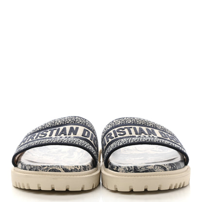 Christian Dior Canvas Toile de Jouy Embroidered Dway 10mm Slide Sandals 36.5 Deep Blue 2 of 9