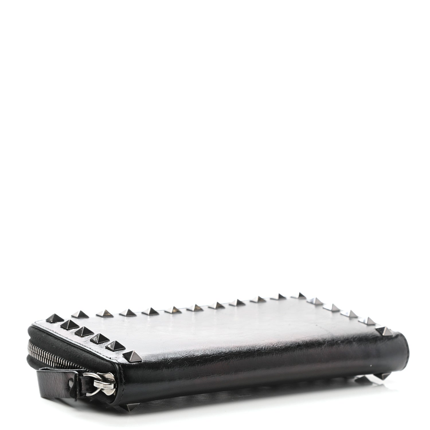 Valentino Garavani Craquele Calfskin Rockstud Zip Around Wallet Black 4 of 10