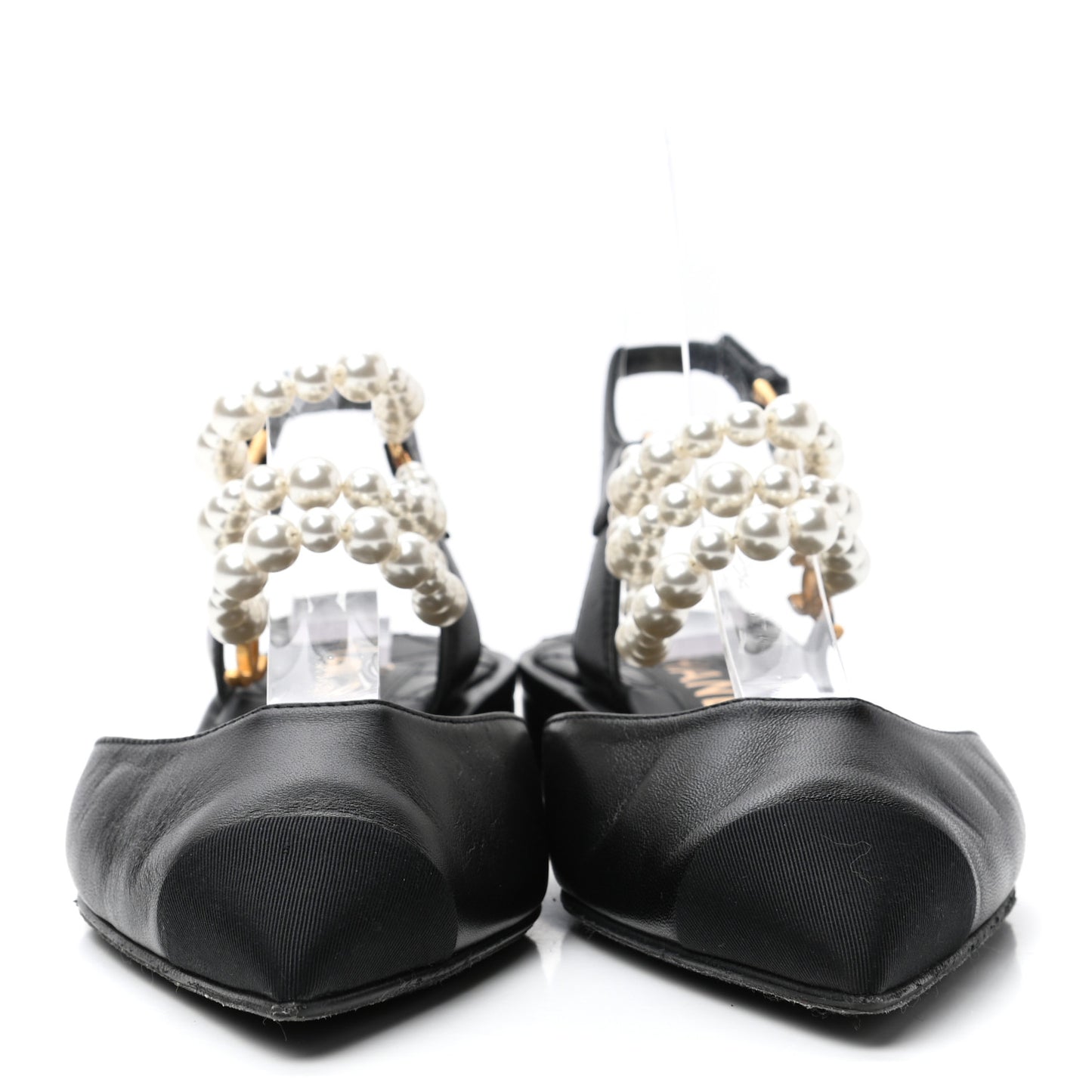 Lambskin Grosgrain Cap Toe Pearl Slingbacks 36 Black