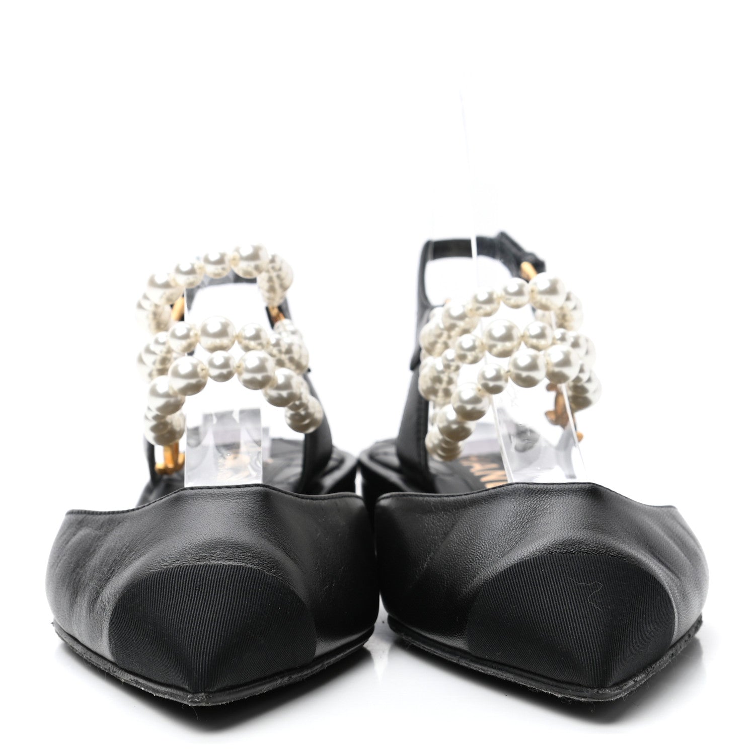Chanel Lambskin Grosgrain Cap Toe Pearl Slingbacks 36 Black 2 of 9