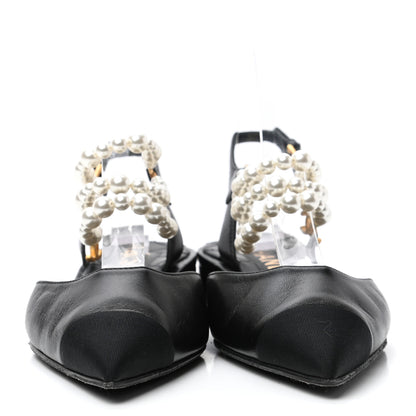 Chanel Lambskin Grosgrain Cap Toe Pearl Slingbacks 36 Black 2 of 9