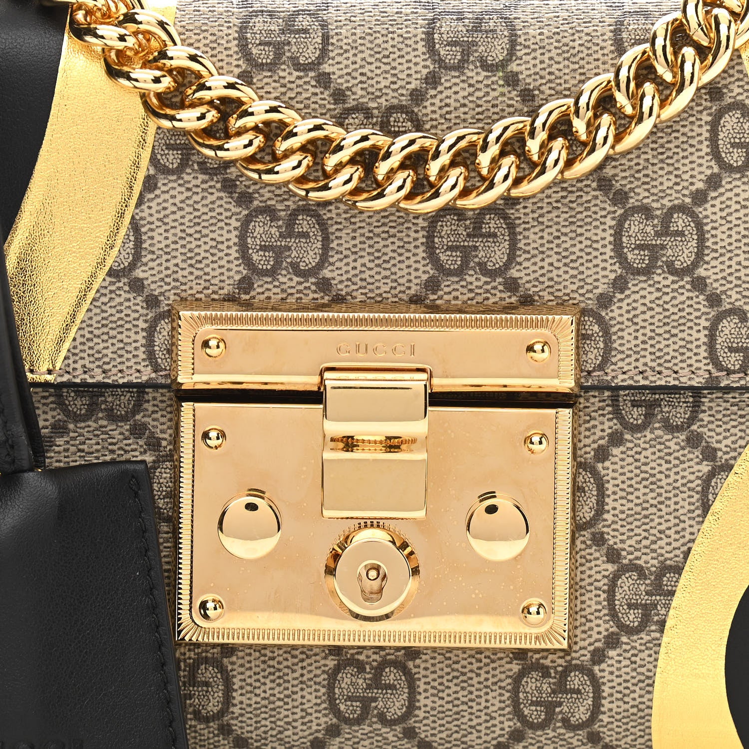 Gucci Calfskin GG Supreme Monogram Small Padlock Shoulder Bag Black Gold 9 of 13