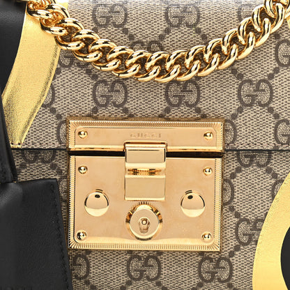 Gucci Calfskin GG Supreme Monogram Small Padlock Shoulder Bag Black Gold 9 of 13