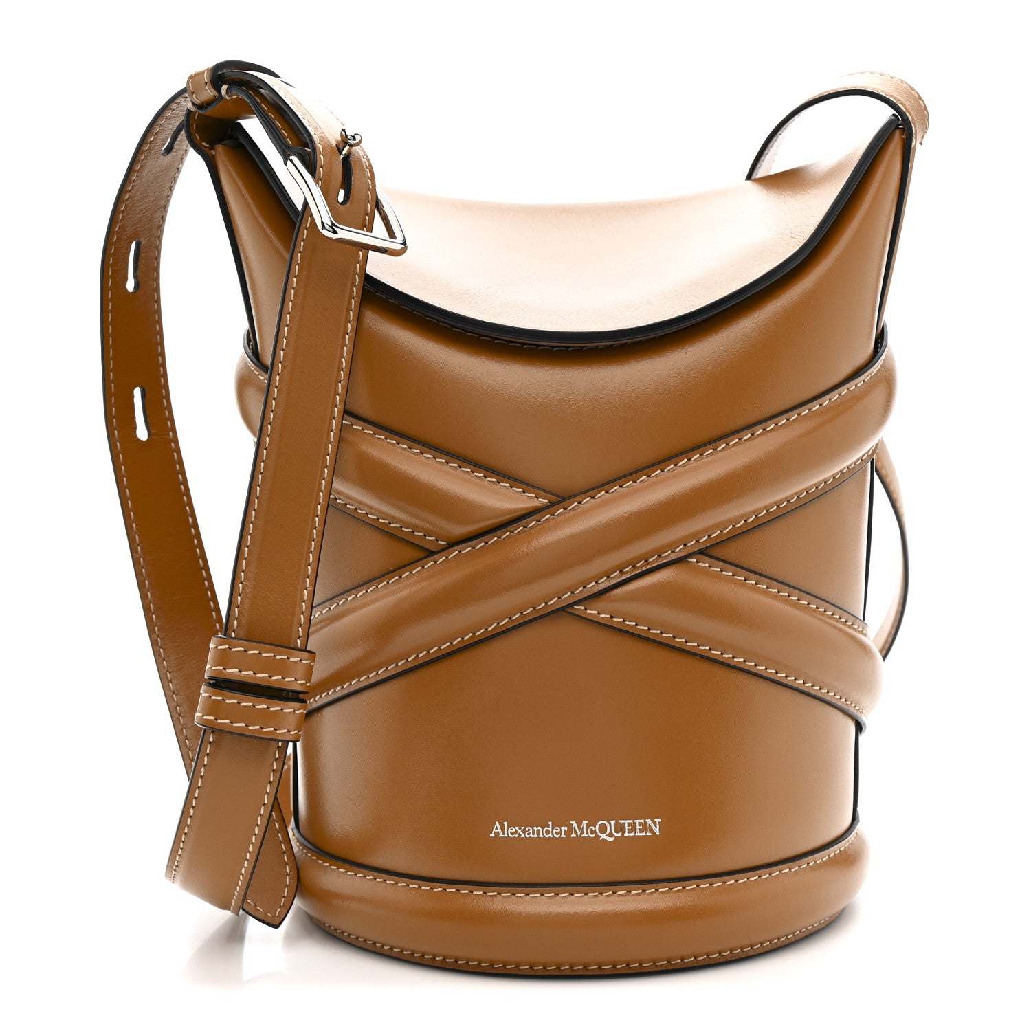 Alexander McQueen Calfskin Mini Curve Bucket Bag Tan 1 of 10