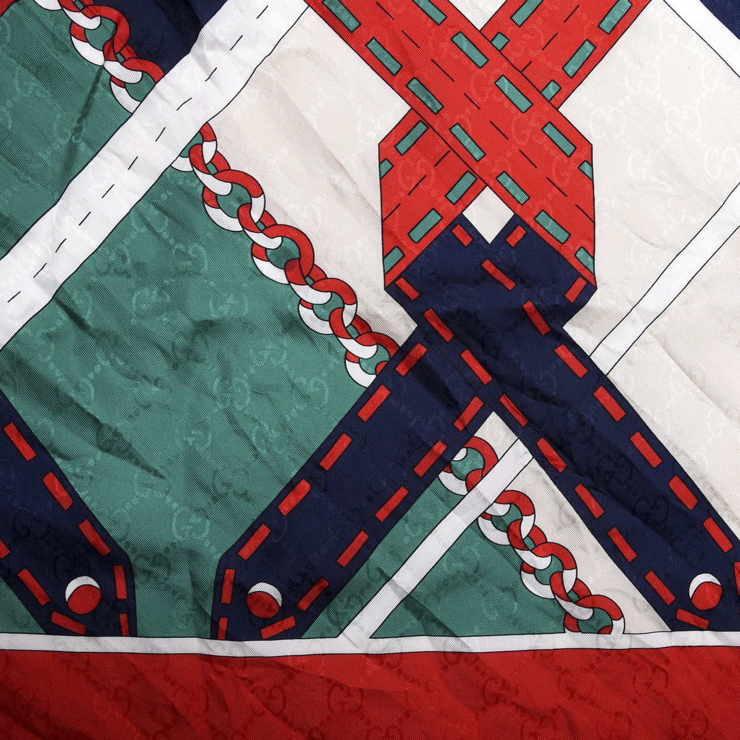 Silk Chain Argyle Square Scarf Emerald Red