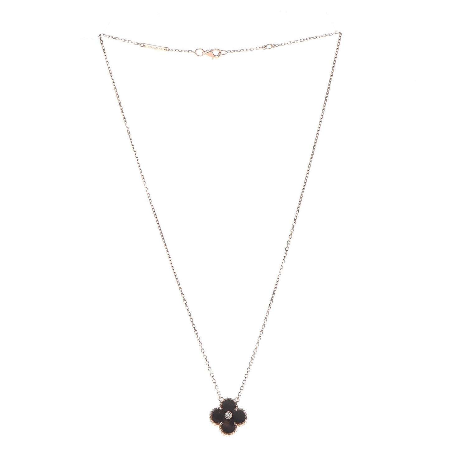 18K Pink Gold Grey Mother of Pearl Diamond Vintage Alhambra Pendant Necklace