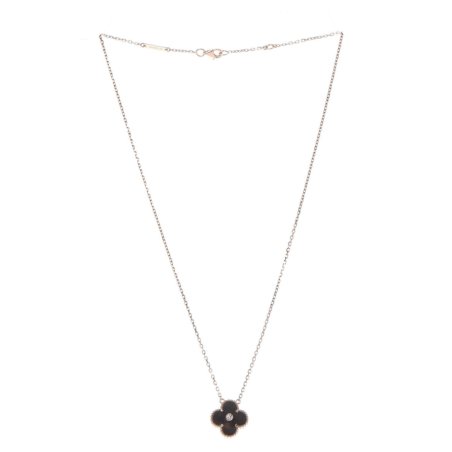 Van Cleef & Arpels 18K Pink Gold Grey Mother of Pearl Diamond Vintage Alhambra Pendant Necklace 3 of 6