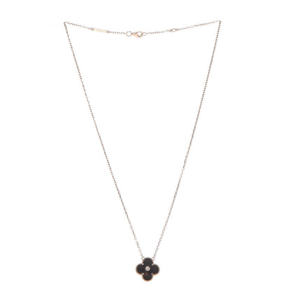 Van Cleef & Arpels 18K Pink Gold Grey Mother of Pearl Diamond Vintage Alhambra Pendant Necklace 3 of 6