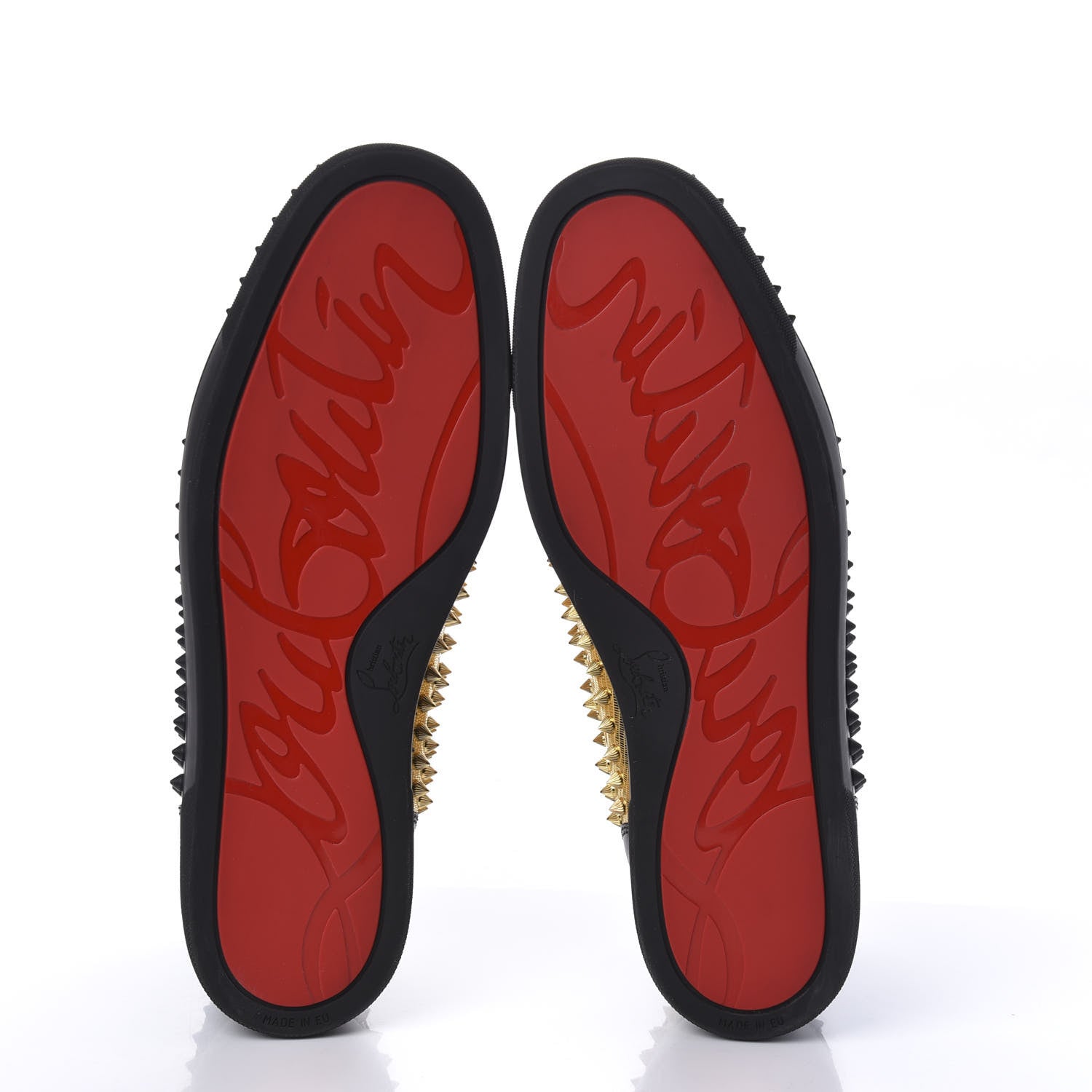 Christian Louboutin Calfskin Laminato Dino Spikes Yang Louis Flat Sneakers 46 Black Gold 5 of 10