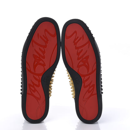 Christian Louboutin Calfskin Laminato Dino Spikes Yang Louis Flat Sneakers 46 Black Gold 5 of 10