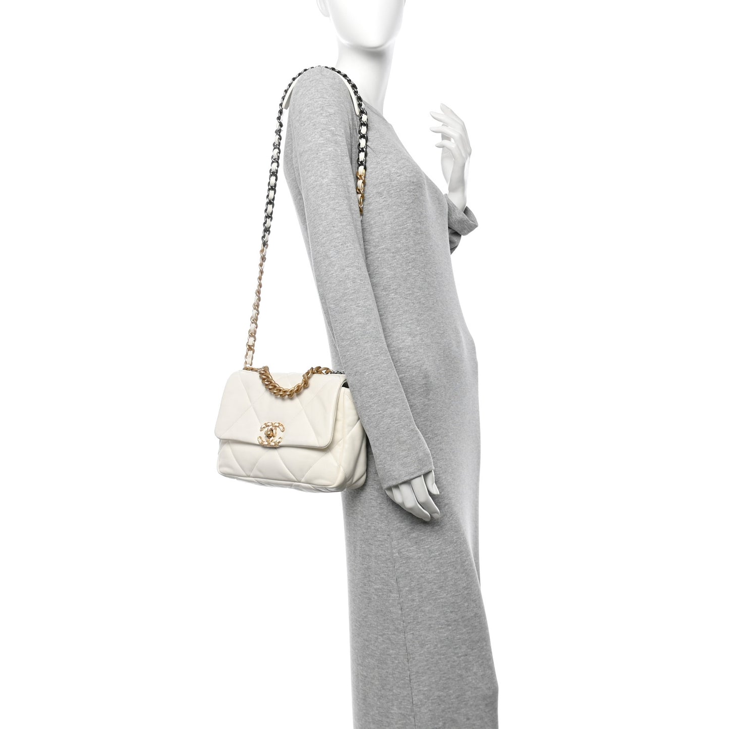Lambskin Quilted Medium Chanel 19 Flap White