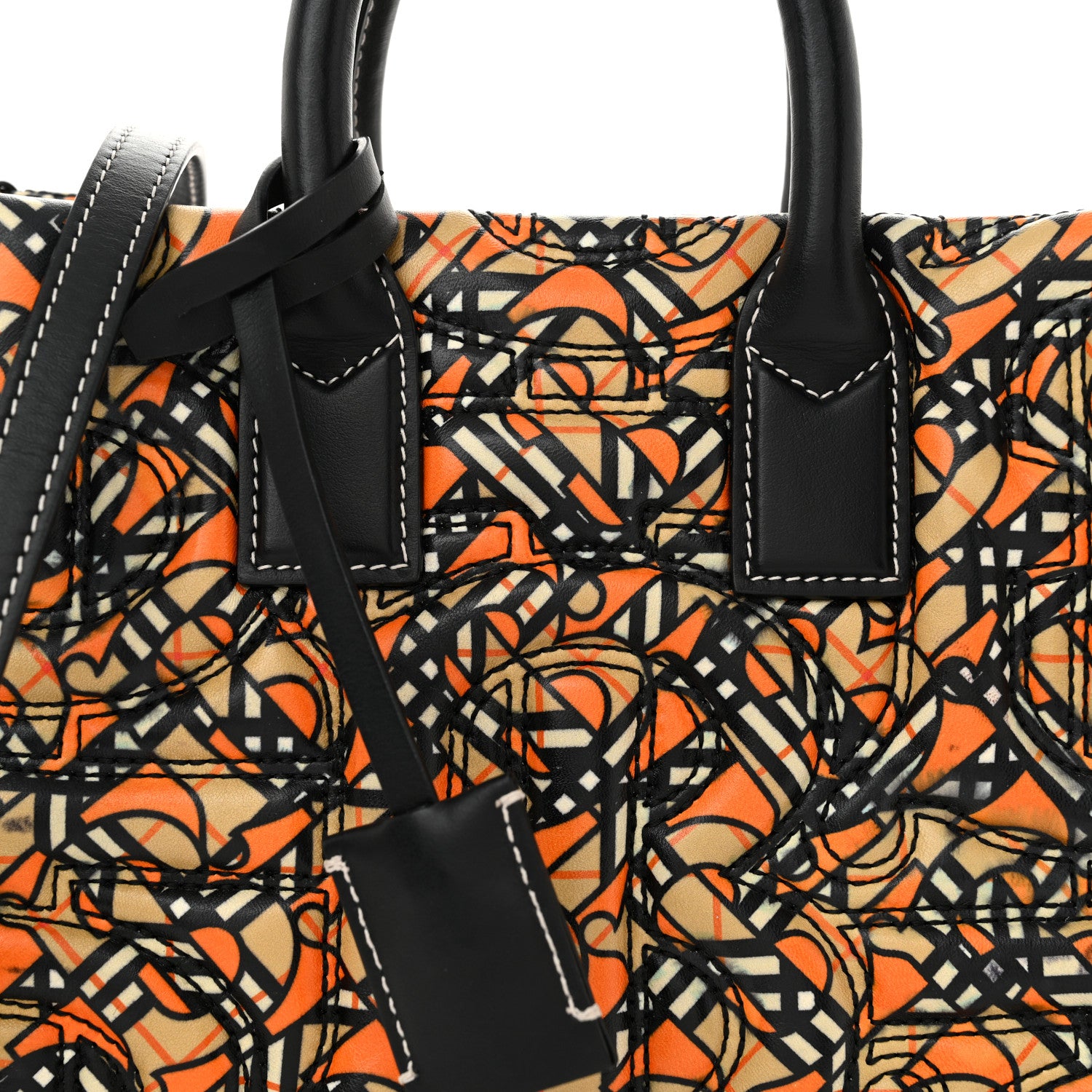 Burberry Lambskin Quilted Printed TB Heritage Check Mini Freya Tote Orange 8 of 11
