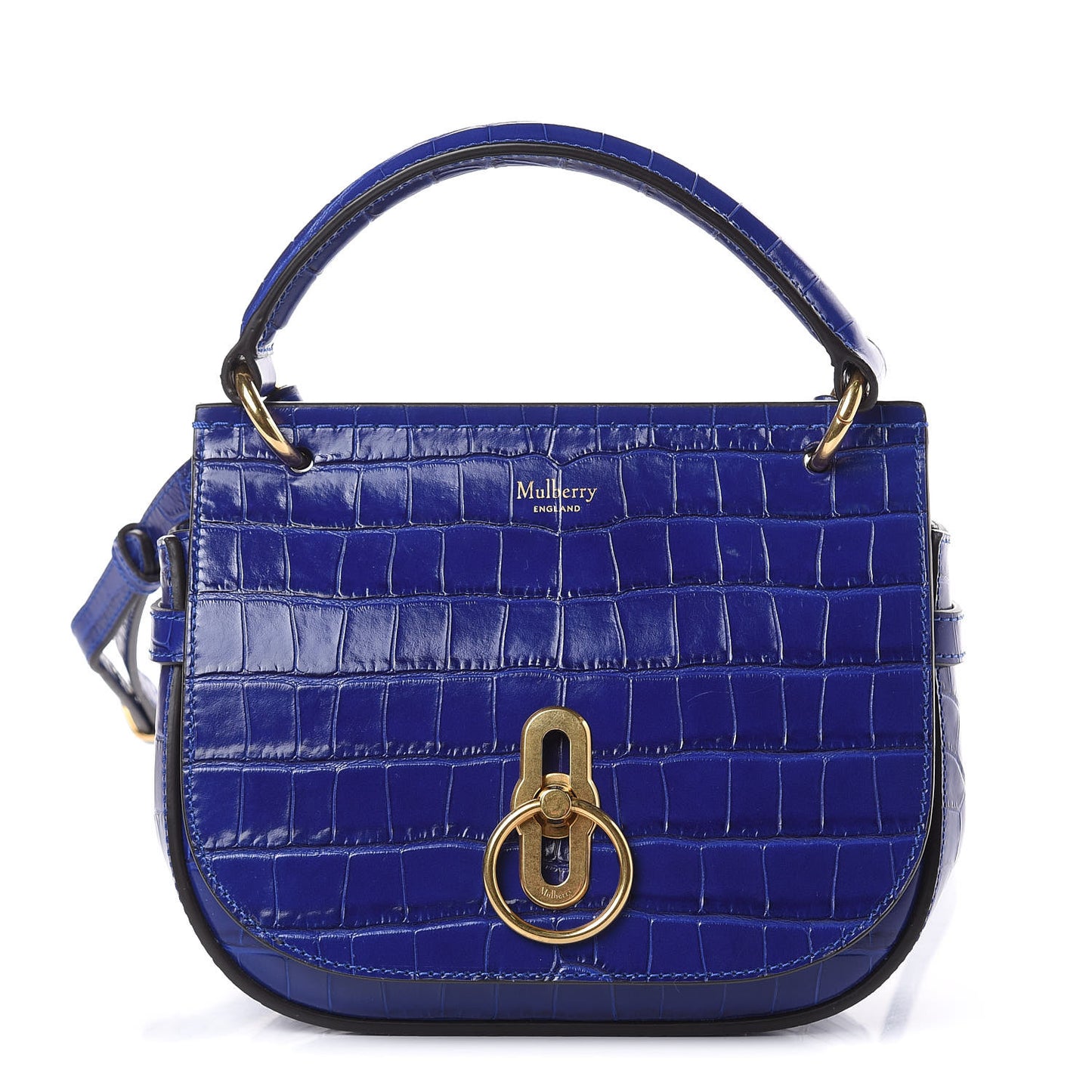 Calfskin Crocodile Embossed Small Amberley Satchel Cobalt Blue